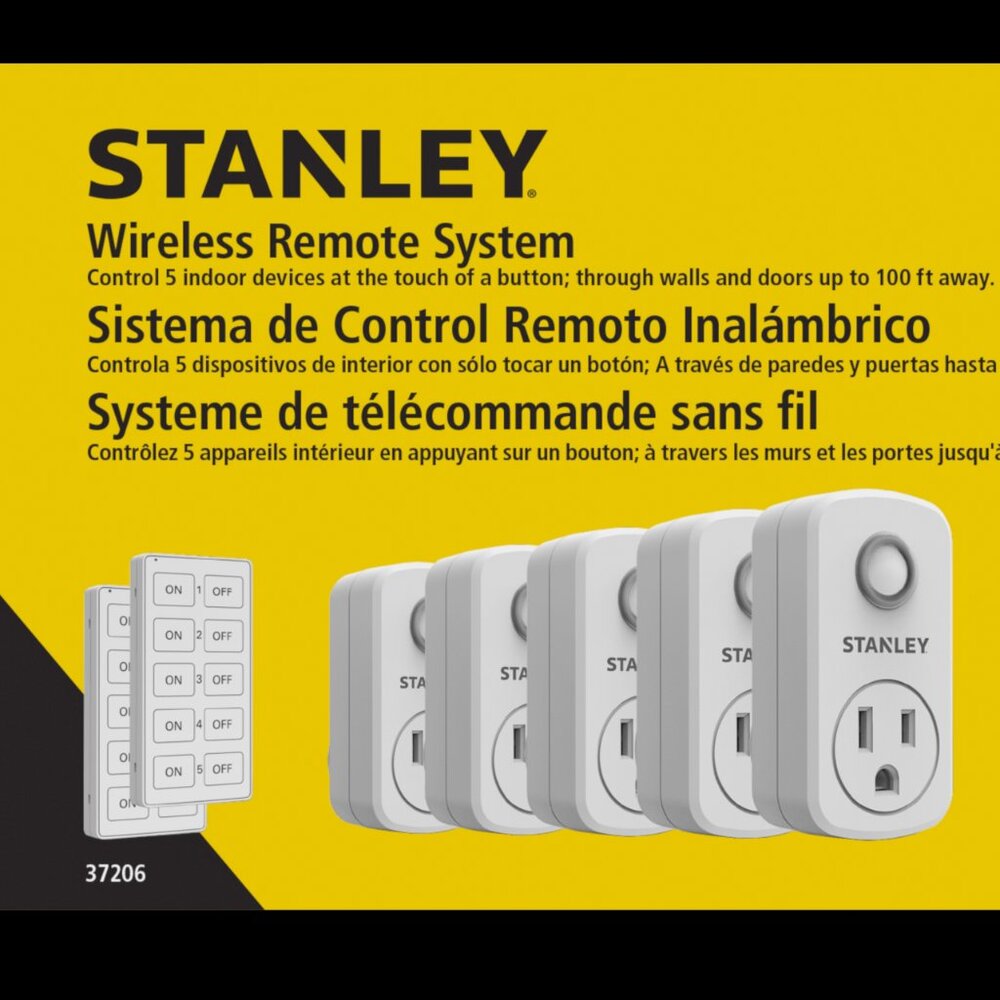 STANLEY Wireless Remote Control Outlet Plugs with 2 remotes and 5 sockets Indoor
